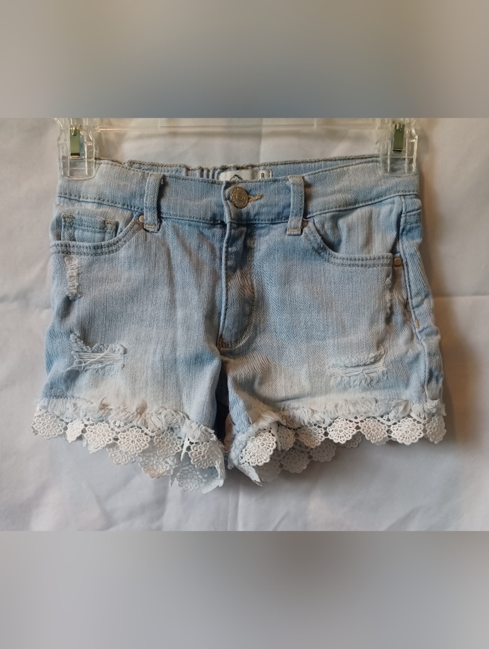 Jordache Girls Light Blue Denim Lace-Hem Distressed Shorts